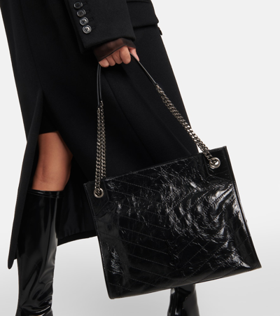 Shop Saint Laurent Niki Crinkled Leather Shopper In Black