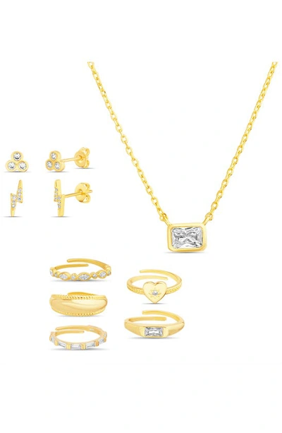Shop Nes Jewelry Paige Harper Set Of 8 Rings, Stud Earrings & Necklace In Two Tone
