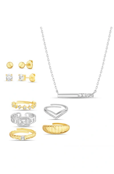 Shop Nes Jewelry Paige Harper Set Of 8 Rings, Stud Earrings & Necklace In Two Tone
