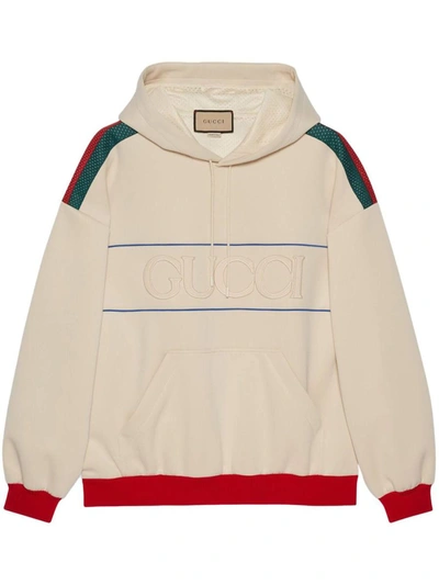 Shop Gucci Web Detail Hoodie In White