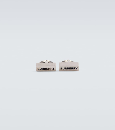 Shop Burberry Logo Palladium-plated Cufflinks In Silver