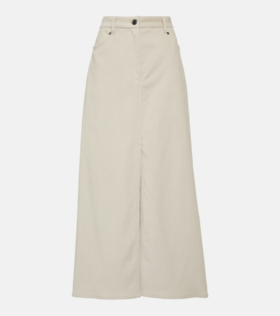 Shop Brunello Cucinelli Cotton Corduroy Maxi Skirt In Neutrals