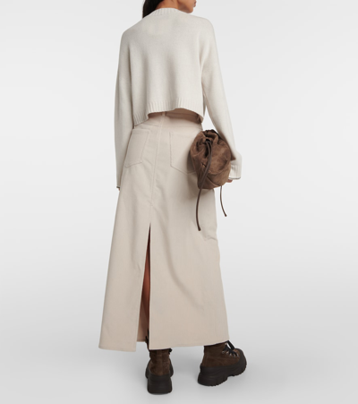 Shop Brunello Cucinelli Cotton Corduroy Maxi Skirt In Neutrals