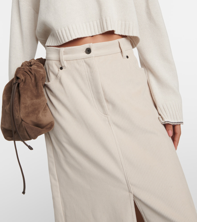 Shop Brunello Cucinelli Cotton Corduroy Maxi Skirt In Neutrals