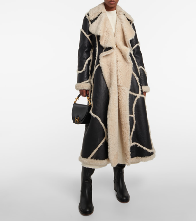 Shop Chloé Shearling And Leather Coat In Black