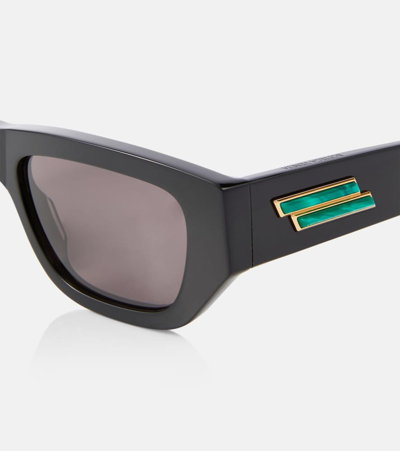 Bottega Veneta Black Bolt Stone-effect Rectangle-frame Sunglasses In Black