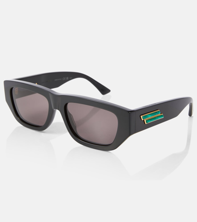 Bottega Veneta Black Bolt Stone-effect Rectangle-frame Sunglasses In Black