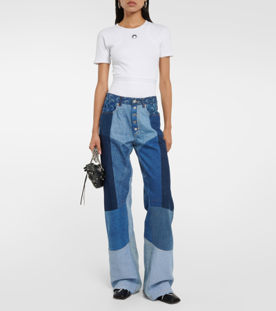 Shop Marine Serre Regenerated Wide-leg Jeans In Blue