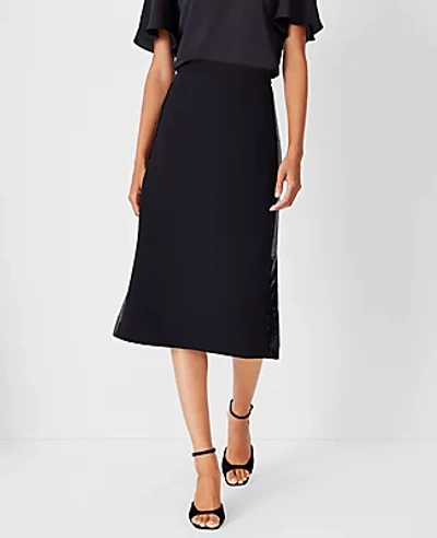 Ann Taylor Petite Sequin Paneled Side Slit Midi Skirt In Black