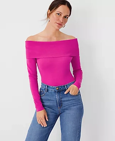 Ann Taylor Petite Off The Shoulder Sweater In Rich Pink Berry