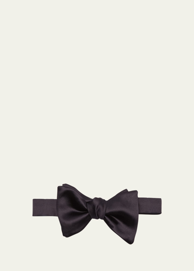Shop Brunello Cucinelli Basic Solid Silk And Cotton Bow Tie In C101 Black