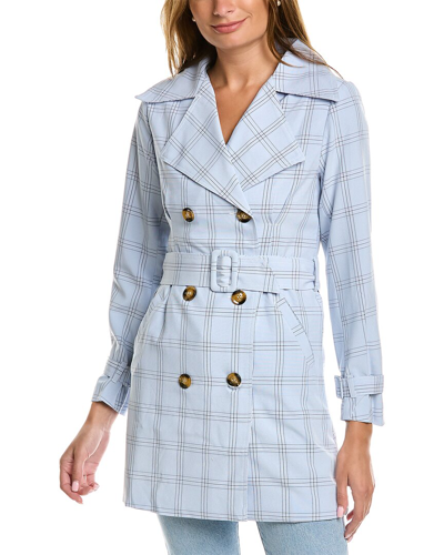Shop Gracia Check Trench Coat In Blue