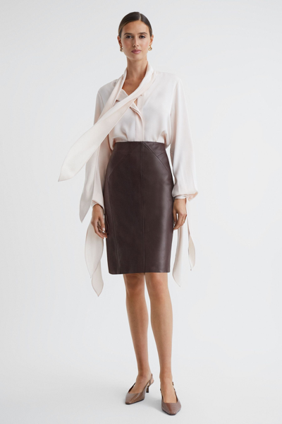 Shop Reiss Raya - Berry Leather High Rise Midi Skirt, Us 8