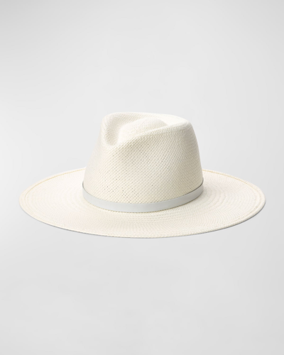 Shop Janessa Leone Sherman Straw & Leather Fedora In Bleach