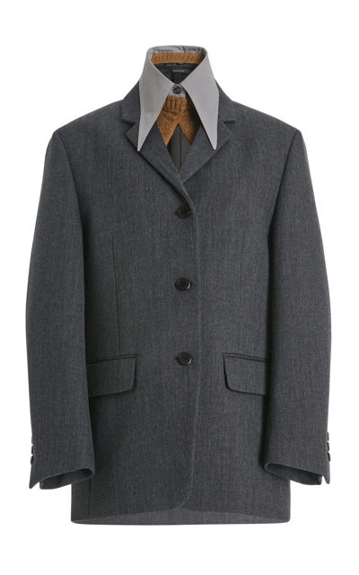 Shop Prada Collared Gabardine Jacket In Grey