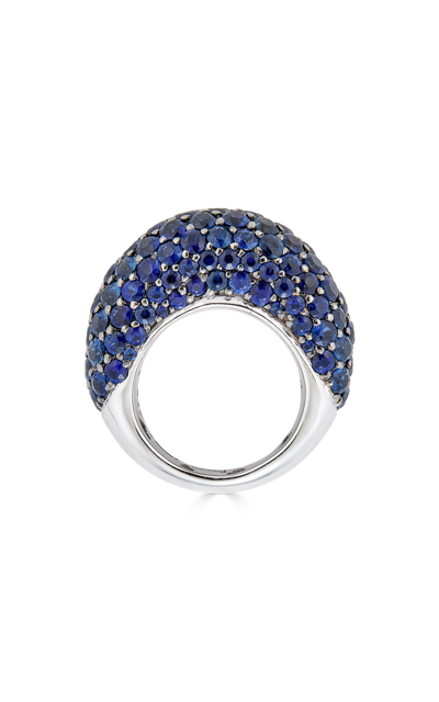 Shop Piranesi 18k White Gold Sapphire Dome Ring In Blue