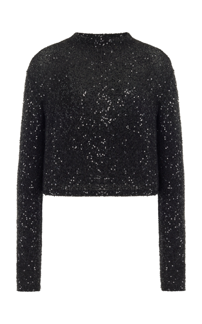 Shop Lapointe Sequined Cashmere-silk Crop Top In Black
