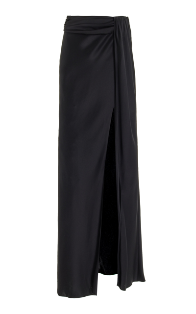 Shop Lapointe Draped Satin Maxi Skirt In Black