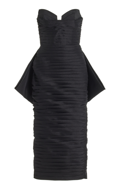 Shop Rachel Gilbert Marji Bow-detailed Pleated-taffeta Midi Dress In Black