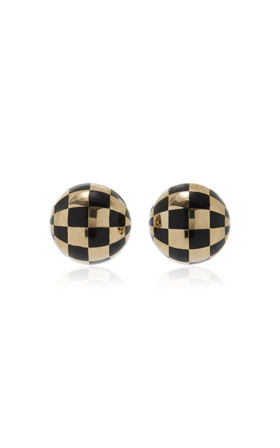 Shop Rachel Quinn 14k Yellow Gold Black Enamel Checkered Ball Button Earrings
