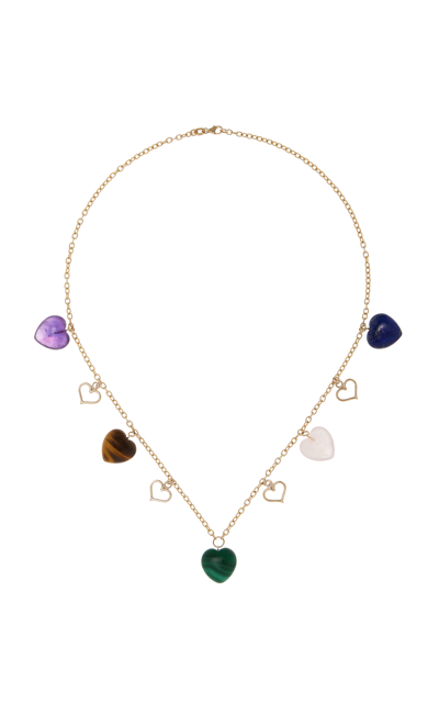 Shop Haute Victoire 14k Yellow Gold Multi-gem Mini Heart Necklace
