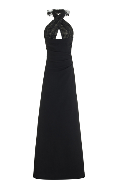 Shop Rachel Gilbert Hayli Crystal-embellished Crepe Gown In Black