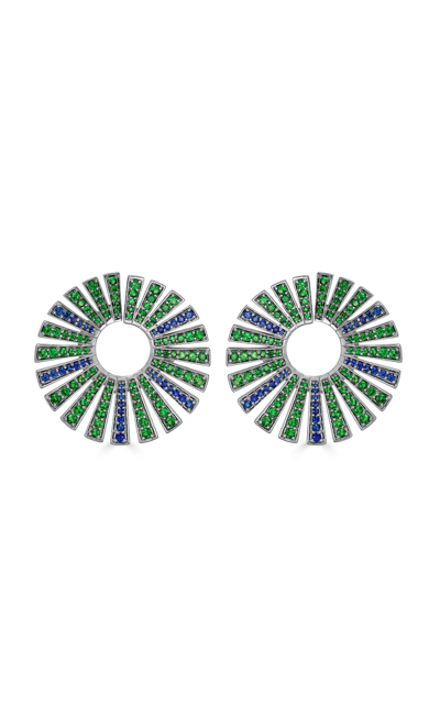 Shop Piranesi 18k White Gold Sapphire; Tsavorite Earrings In Green