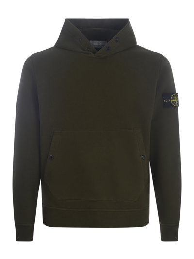 Stone Island Hooded Sweatshirt  In Verde Militare