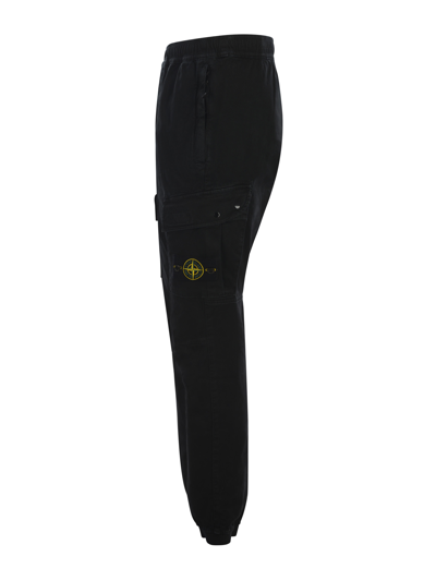 Shop Stone Island Cargo Trousers  In Nero