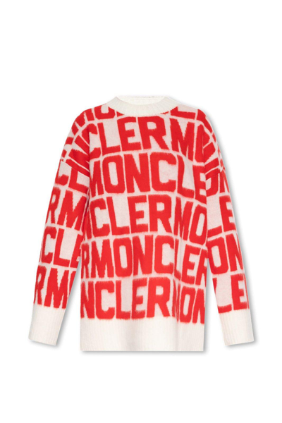 Moncler Red & White Jacquard Sweater In Red