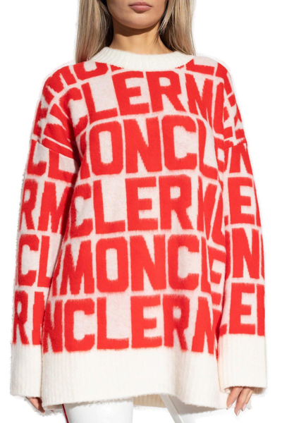 Moncler Red & White Jacquard Sweater In Red