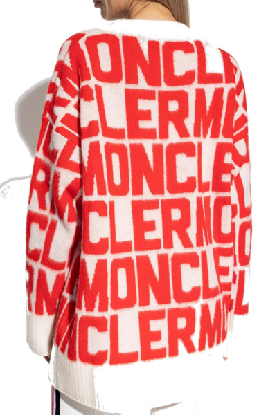 Moncler Red & White Jacquard Sweater In Red