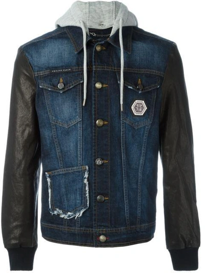 Philipp Plein Leather Sleeve Denim Jacket | ModeSens
