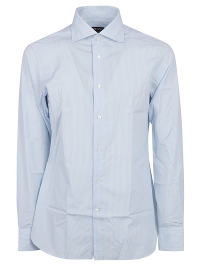 Shop Z Zegna Pinstriped Buttoned Shirt In Blue