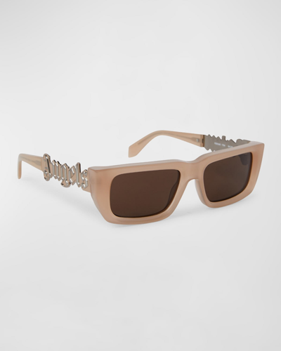 Shop Palm Angels Men's Milford Acetate Rectangle Sunglasses In Nude Brown