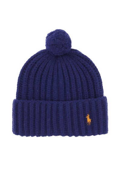 Shop Polo Ralph Lauren Pony Embroidered Ribbed Beanie In Blue