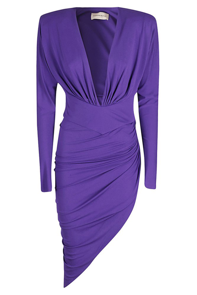 Shop Alexandre Vauthier Asymmetric Midi Dress In Purple