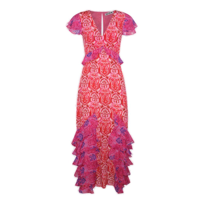 Shop Rixo London Rixo Thanvi Ruffle Detailed Midi Dress In Pink