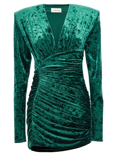 Shop Alexandre Vauthier Draped Velvet Dress In Green