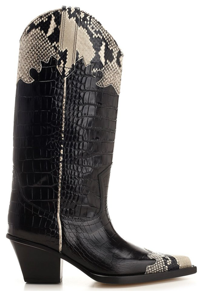 Shop Paris Texas Ricky Crocodile Effect Heeled Boots In Black