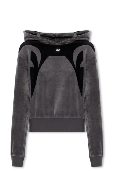 Shop Adidas Originals Logo Detailed Hoodie In Grey