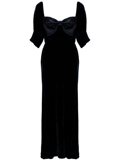Shop Rixo London Rixo Celia Bow Detailed Velvet Dress In Black