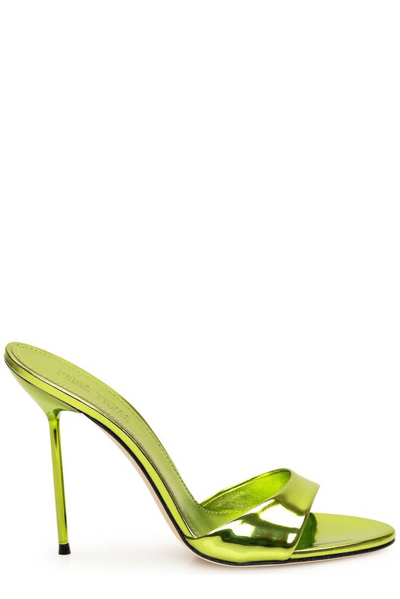 Shop Paris Texas Lidia Mirror High Stiletto Heel Mules In Green