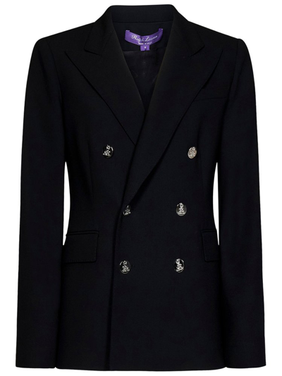 Shop Ralph Lauren Double Breasted Tailored Blazer In Black