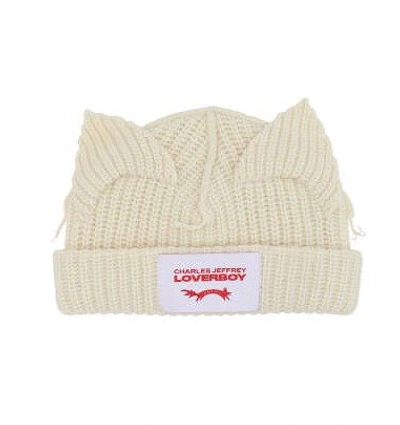 Shop Charles Jeffrey Loverboy Chunky Ears Logo Patch Beanie In Beige