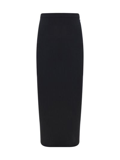 Shop Lanvin Satin Straight Hem Midi Skirt In Black