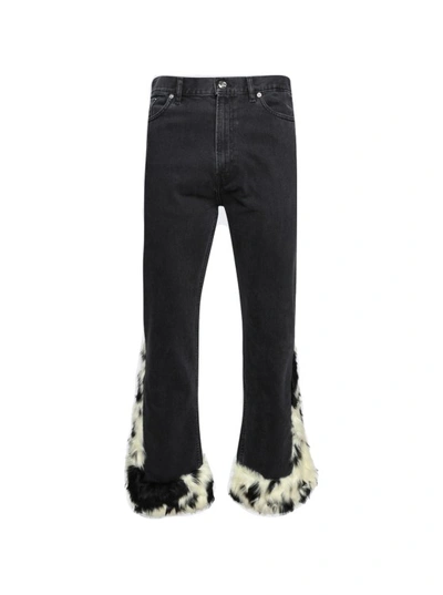 Shop Bluemarble Faux Fur Denim Pants In Black