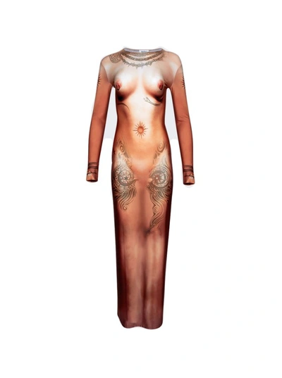 Shop Jean Paul Gaultier Printed Corps Maxi Dress In Neutrals