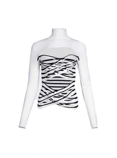 Shop Jean Paul Gaultier Mariniere Laceree Long Sleeve Top In White