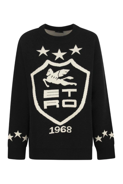 Shop Etro Jacquard Jersey With Heraldic Coat Of Arms In Black